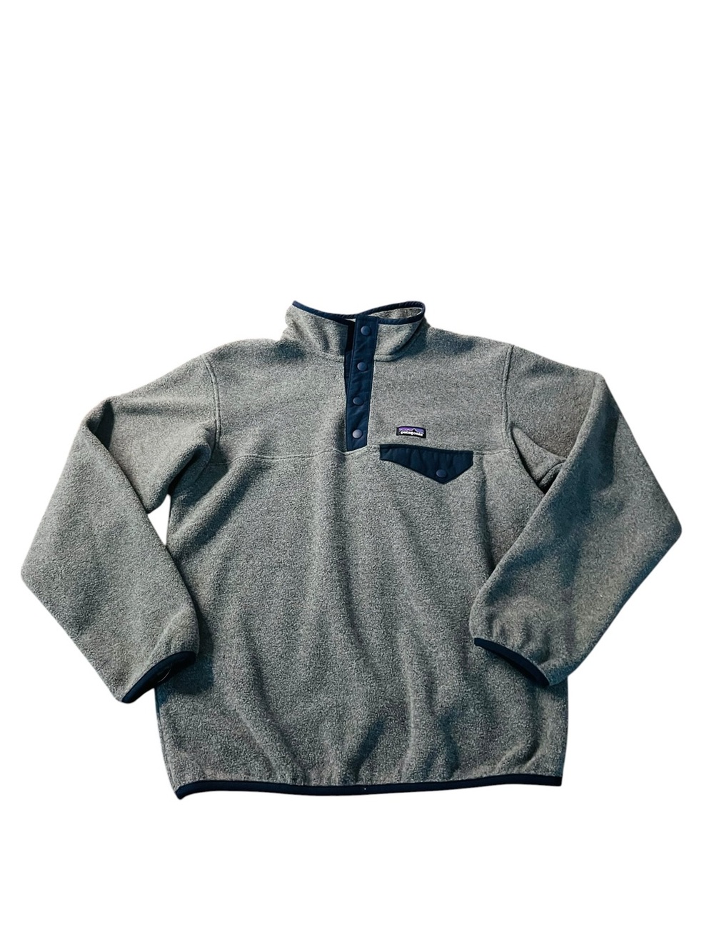 Patagonia Kids Gray Synchilla T-Snap Pullover with Navy Trim Size 12 Large